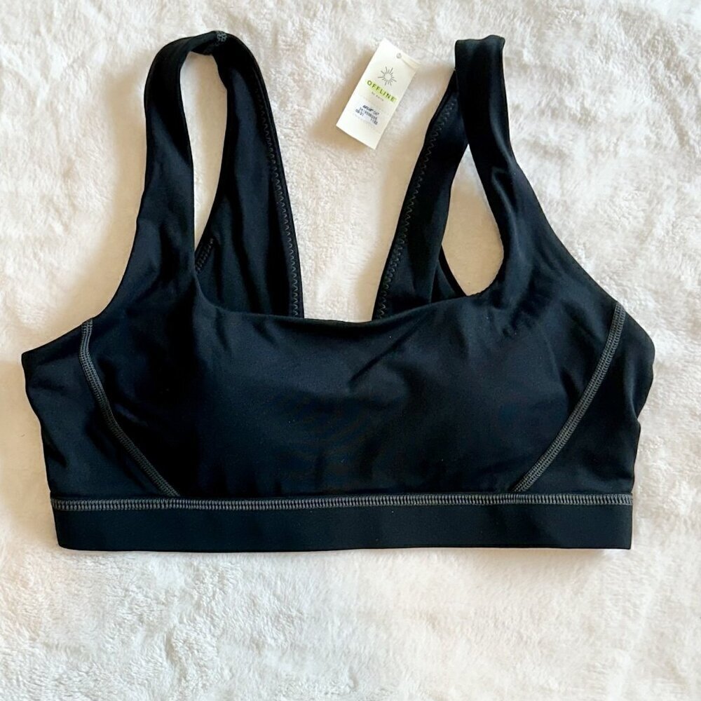 NWT Offline by Aerie Black with Gray Stitching Goals Padded Sports Bra - Size: S